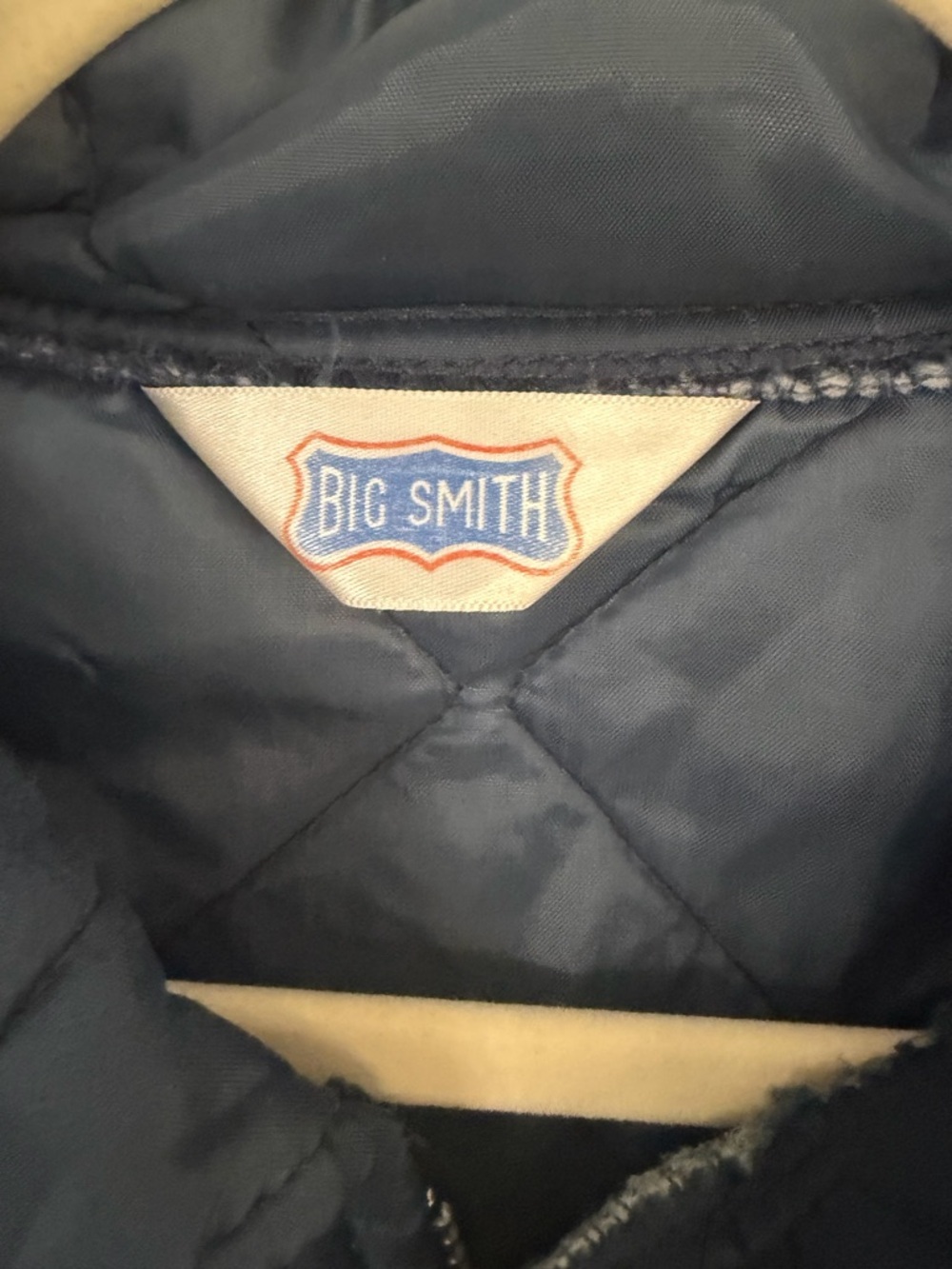 Vintage Big Smith Navy Blue Quilted Collared Pockets Mid Weight Jacket Men Large - Picture 2 of 9